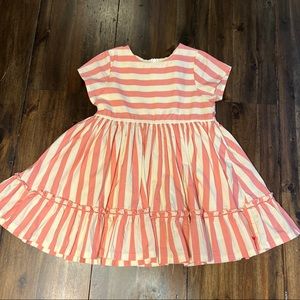 Pink Chicken Striped Kids Dress - Coral and White